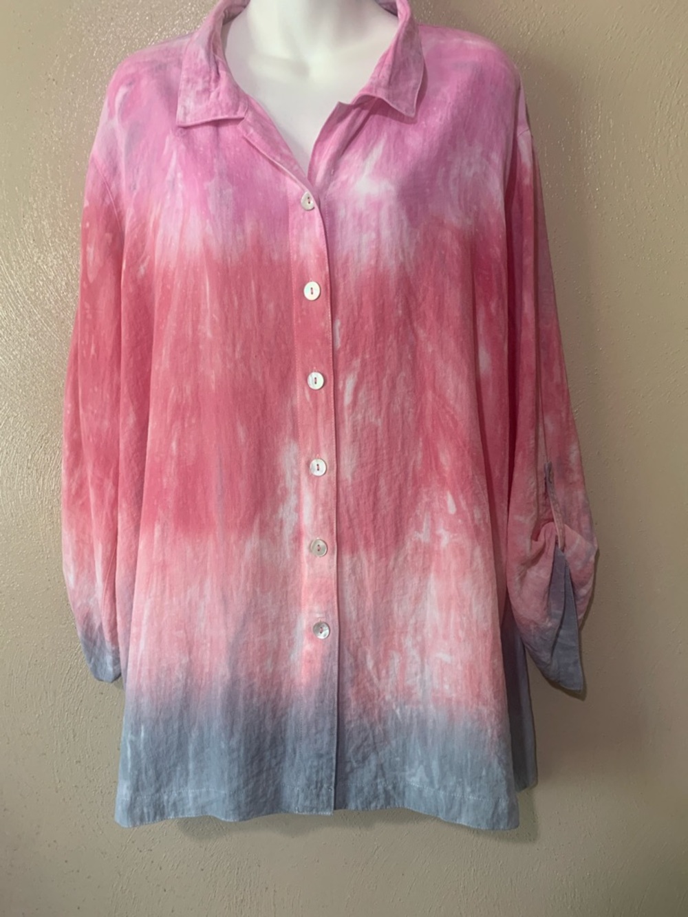 John Mark size XL Pink to Gray Ombre Button-Down Shirt Back Pleat